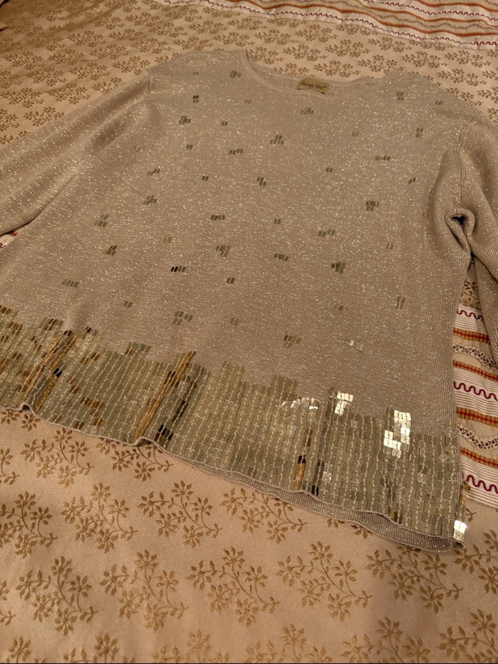 NWOT Midnight Velvet Gold Metallic Sweater, Shiny Gold Seqiuins, Crew Neck, 1X